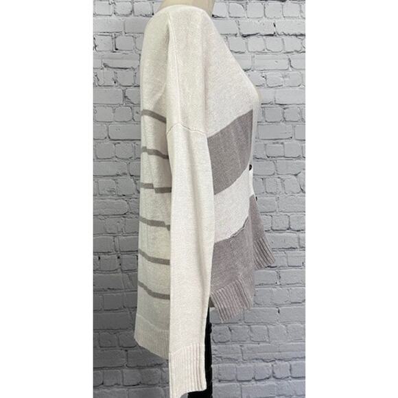 Eileen Fisher Sweater Women's X-Small White Tan 100% Linen Button Up Cardigan - Picture 3 of 10